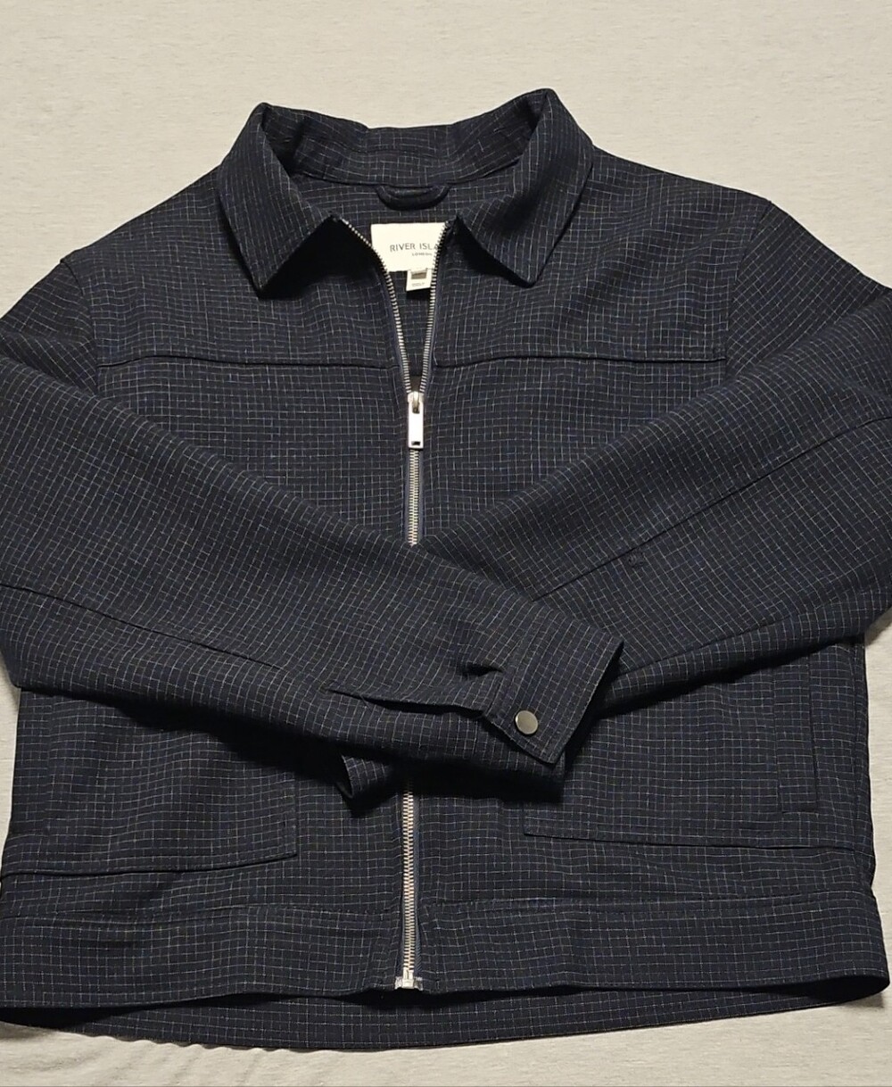River Island Navy Blue Zip-Front Jacket